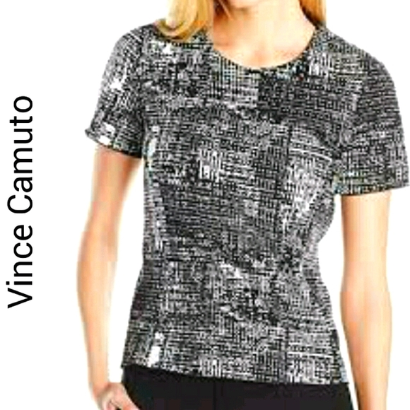 Vince Camuto Tops - Vince Camuto Cityscape Scuba Black Shirt Size XS